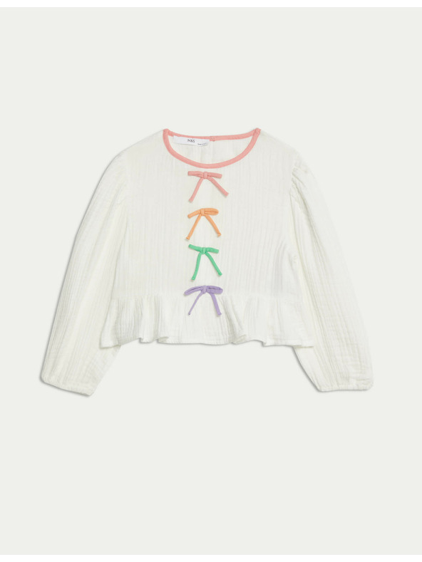 Marks & Spencer Top z čisté bavlny s mašlí (2–16 let) Marks & Spencer vícebarevná