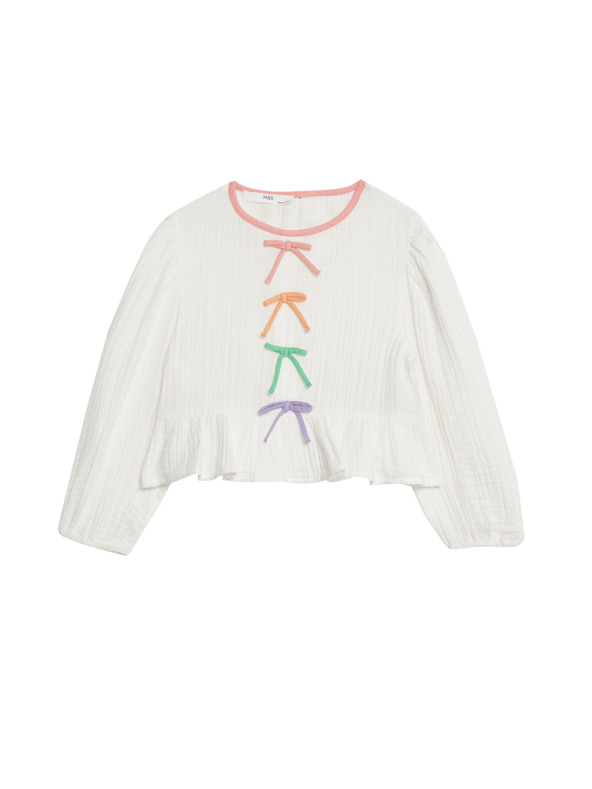 Marks & Spencer Top z čisté bavlny s mašlí (2–16 let) Marks & Spencer vícebarevná