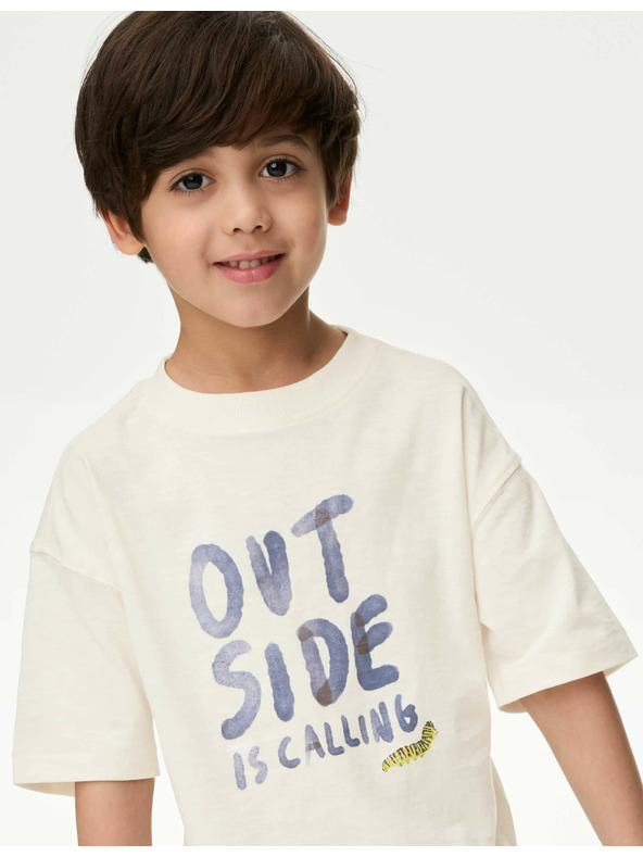 Marks & Spencer Tričko s nápisem „Outside“, z čisté bavlny (1–8 let) Marks & Spencer bílá