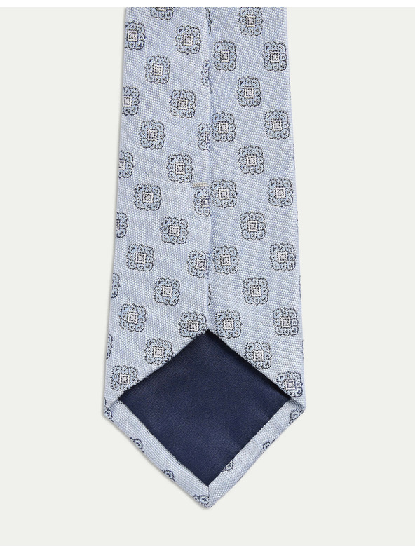 Marks & Spencer Kravata ze směsi lnu a hedvábí se vzorem medailonků Marks & Spencer modrá