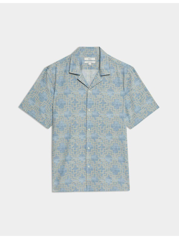 Marks & Spencer Košile ze směsi lnu, s krátkým rukávem a geometrickým potiskem Marks & Spencer modrá