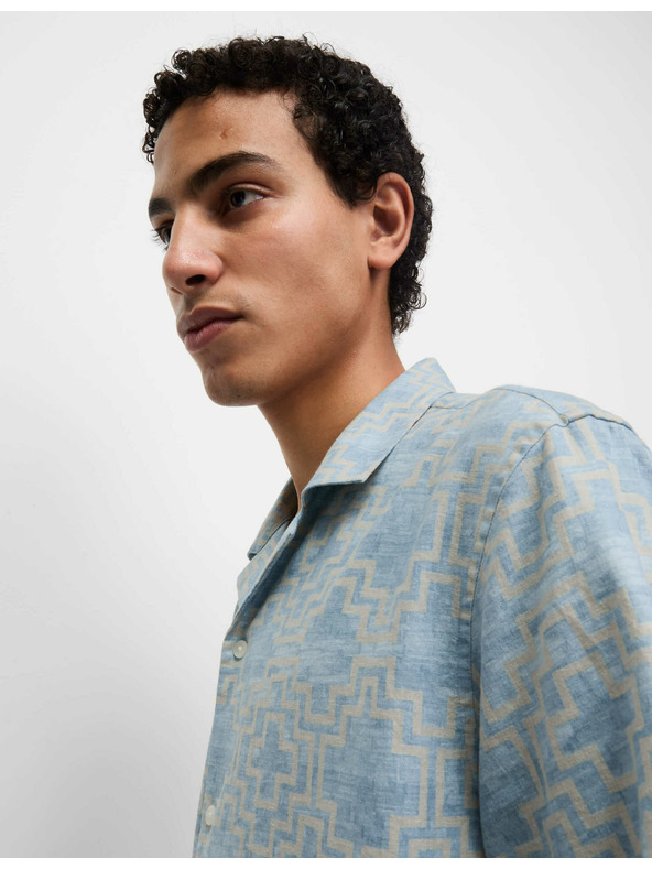 Marks & Spencer Košile ze směsi lnu, s krátkým rukávem a geometrickým potiskem Marks & Spencer modrá