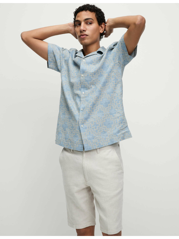 Marks & Spencer Košile ze směsi lnu, s krátkým rukávem a geometrickým potiskem Marks & Spencer modrá