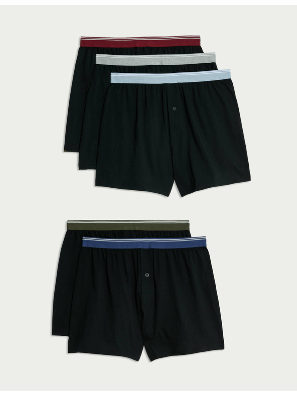 Marks & Spencer Žerzejové boxerky z čisté bavlny s technologií Cool & Fresh™, 5 ks v balení Marks & Spencer černá