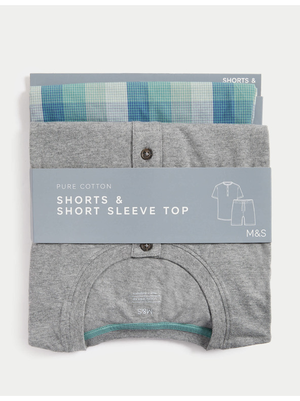 Marks & Spencer Kostkovaná pyžamová souprava Ombre z čisté bavlny Marks & Spencer šedá