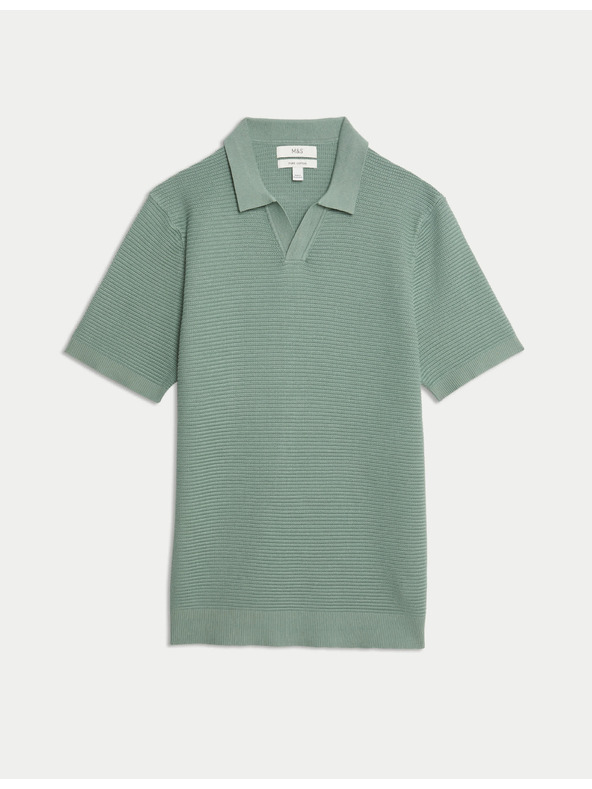 Marks & Spencer Pletená polokošile s rozhalenkovým límcem, z čisté bavlny Marks & Spencer zelená