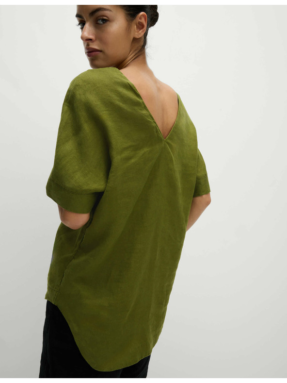 Marks & Spencer Volná halenka přes hlavu s výstřihem do V z čistého lnu Marks & Spencer zelená