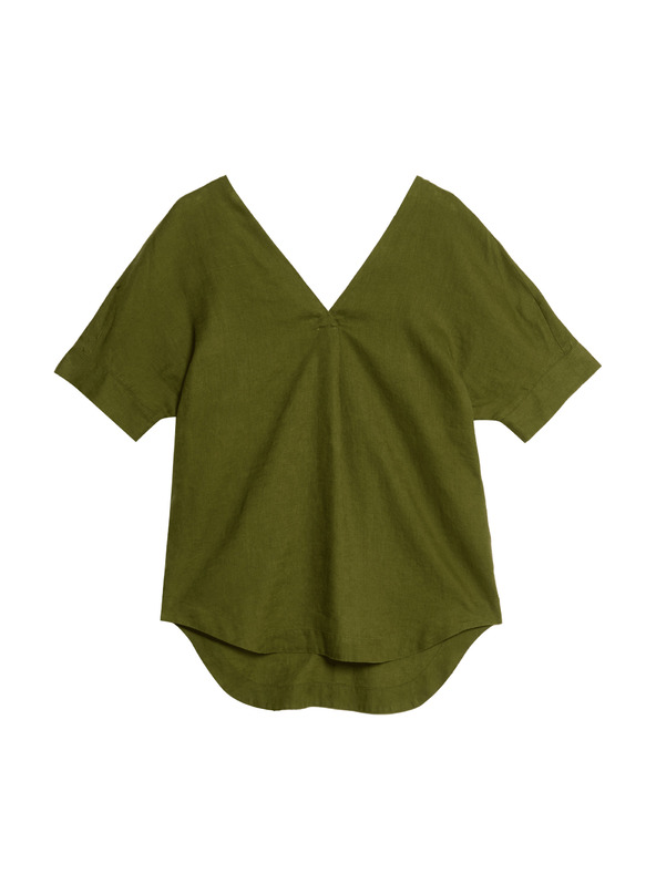 Marks & Spencer Volná halenka přes hlavu s výstřihem do V z čistého lnu Marks & Spencer zelená