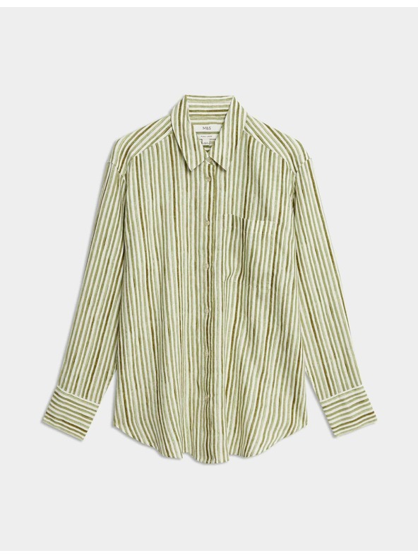 Marks & Spencer Pruhovaná košile velikosti maxi z čistého lnu Marks & Spencer zelená