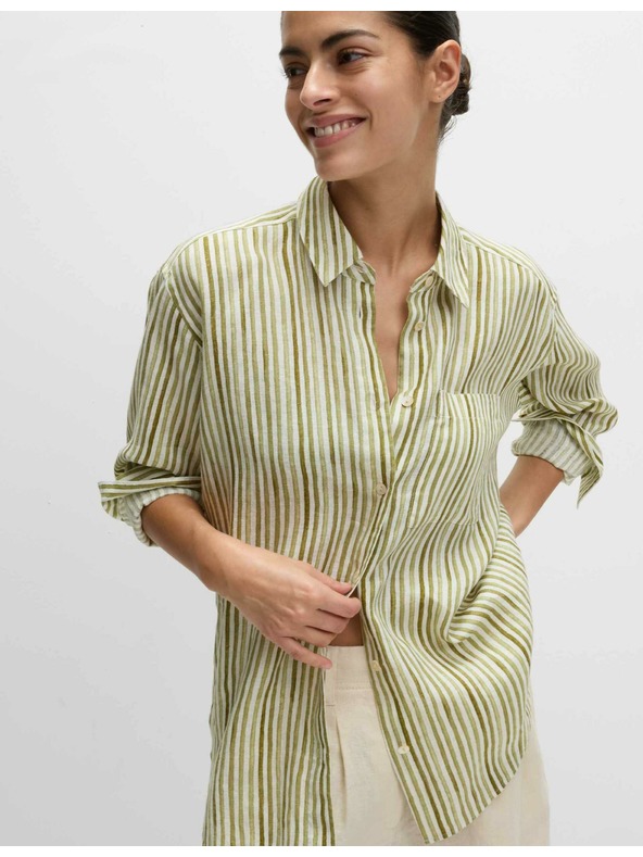 Marks & Spencer Pruhovaná košile velikosti maxi z čistého lnu Marks & Spencer zelená