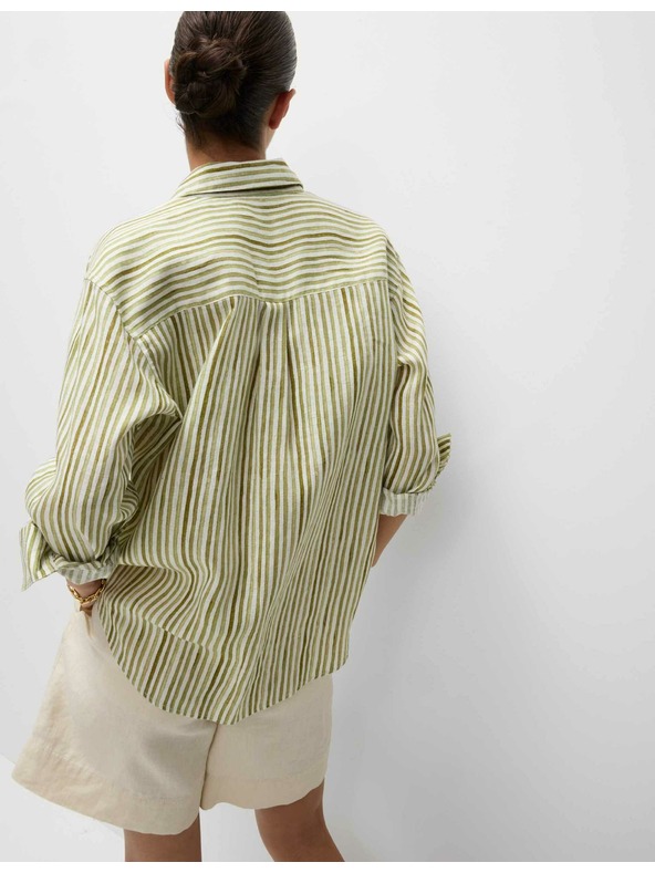 Marks & Spencer Pruhovaná košile velikosti maxi z čistého lnu Marks & Spencer zelená