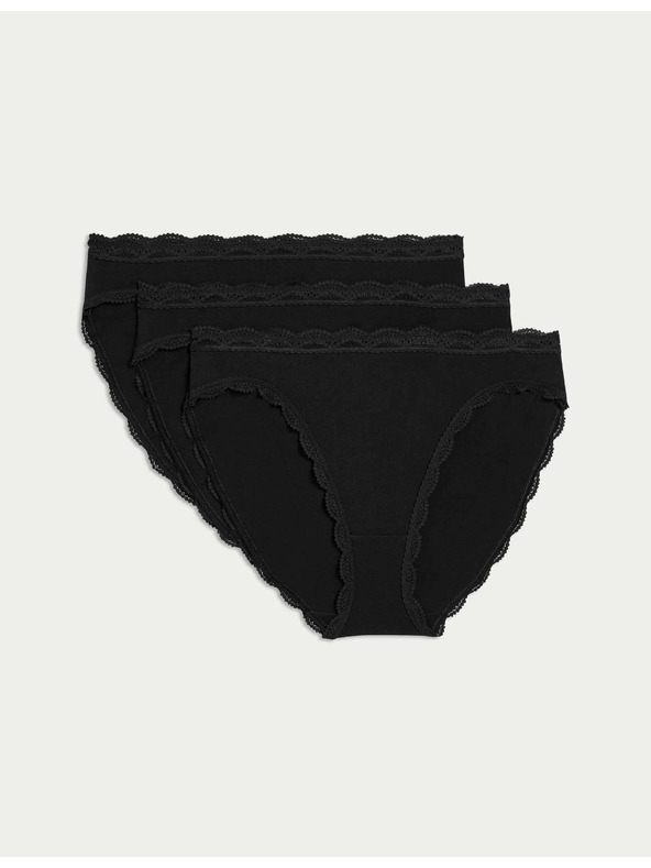 Marks & Spencer Bavlněné krajkové kalhotky, 3 ks Marks & Spencer černá