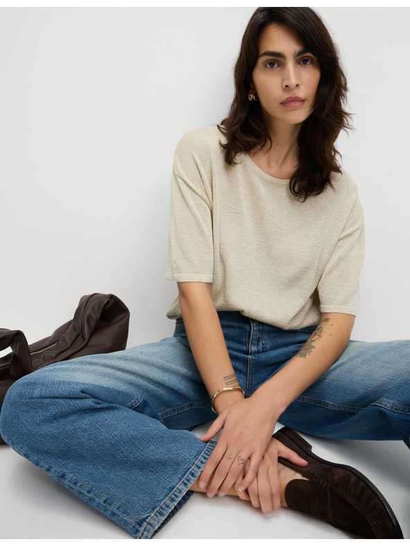 Marks & Spencer Metalický pletený top s výstřihem ke krku Marks & Spencer smetanová