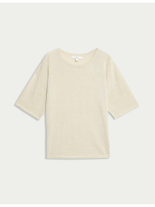 Marks & Spencer Metalický pletený top s výstřihem ke krku Marks & Spencer smetanová