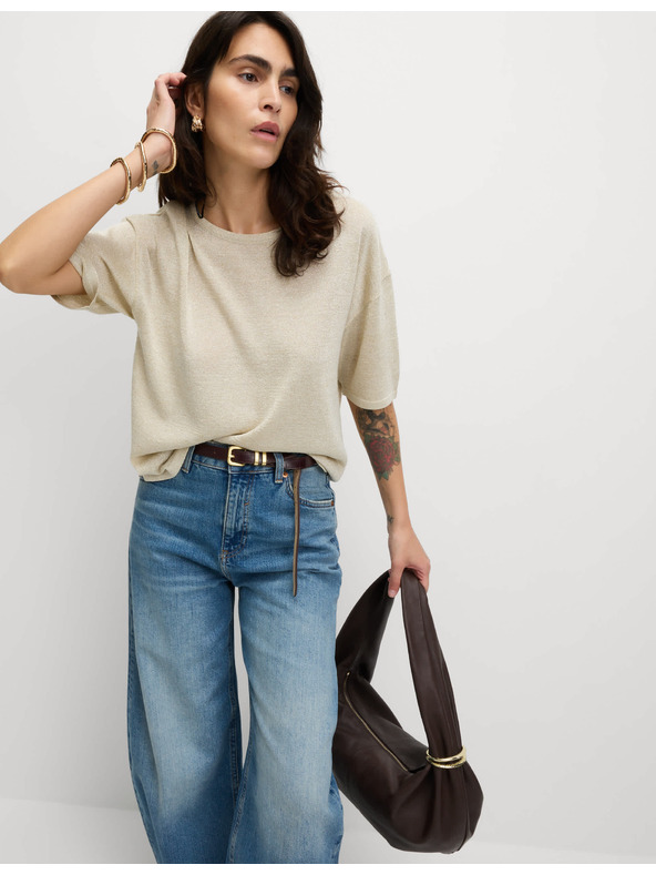 Marks & Spencer Metalický pletený top s výstřihem ke krku Marks & Spencer smetanová