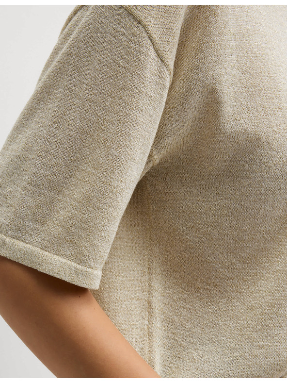 Marks & Spencer Metalický pletený top s výstřihem ke krku Marks & Spencer smetanová