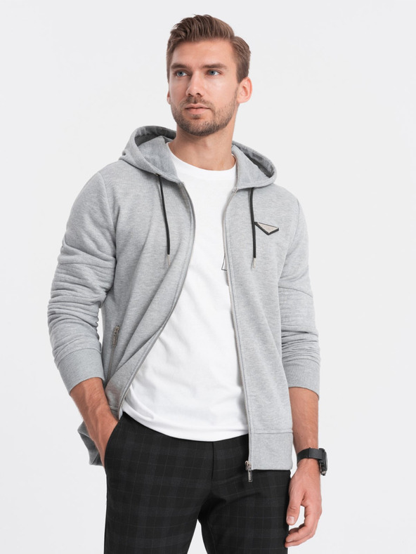 Ombre Clothing Světle šedá pánská mikina s kapucí Ombre Clothing
