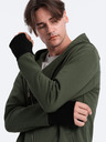Ombre Clothing Tmavě zelená pánská mikina s asymetrickým zapínáním Ombre Clothing