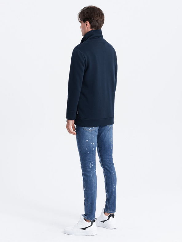 Ombre Clothing Tmavě modrá pánská mikina s asymetrickým zapínáním Ombre Clothing