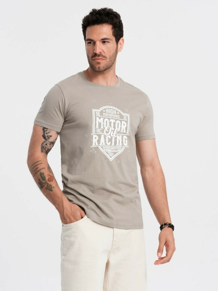 Ombre Clothing Šedé pánské tričko s potiskem Ombre Clothing