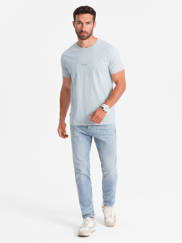 Ombre Clothing Šedé pánské tričko s jemnou výšivkou Ombre Clothing