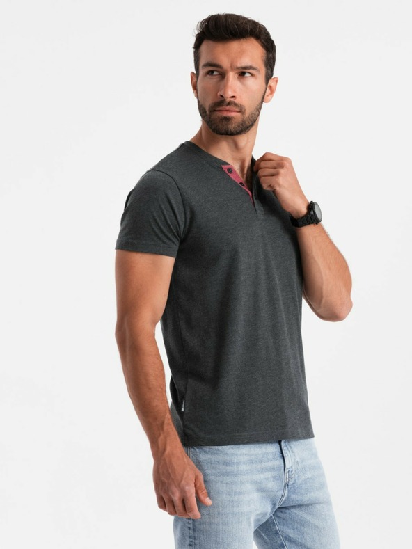 Ombre Clothing Černé pánské tričko s výstřihem henley Ombre Clothing