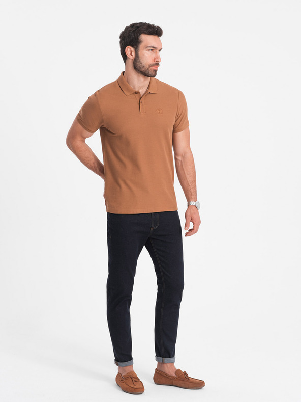 Ombre Clothing Hnědé pánské basic polo tričko Ombre Clothing