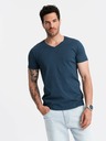 Ombre Clothing Modré pánské bavlněné basic tričko s výstřihem Ombre Clothing