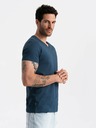 Ombre Clothing Modré pánské bavlněné basic tričko s výstřihem Ombre Clothing