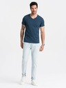 Ombre Clothing Modré pánské bavlněné basic tričko s výstřihem Ombre Clothing