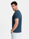Ombre Clothing Modré pánské bavlněné basic tričko s výstřihem Ombre Clothing