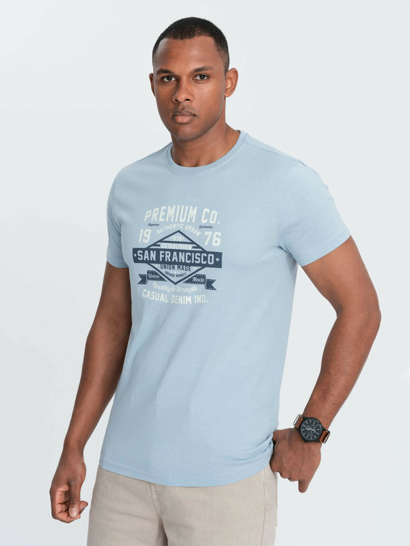 Ombre Clothing Světle modré pánské tričko s potiskem San Francisco Ombre Clothing