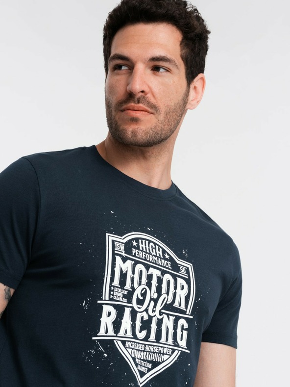 Ombre Clothing Tmavě modré pánské tričko s potiskem Ombre Clothing