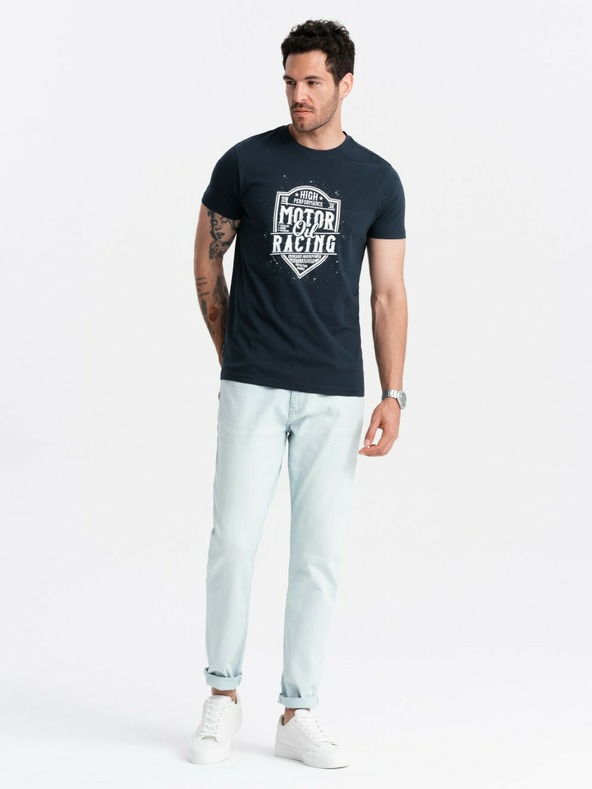 Ombre Clothing Tmavě modré pánské tričko s potiskem Ombre Clothing