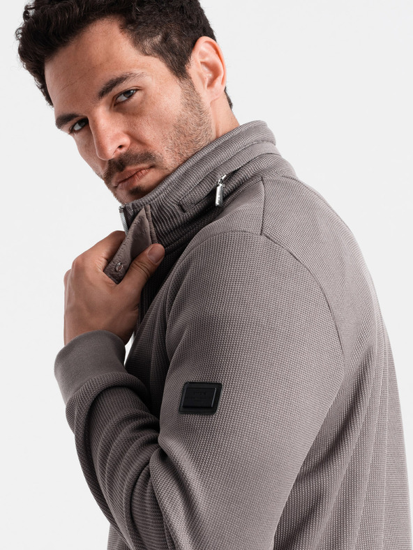 Ombre Clothing Šedá pánská bunda s vysokým límcem a fleecovým vnitřkem Ombre Clothing