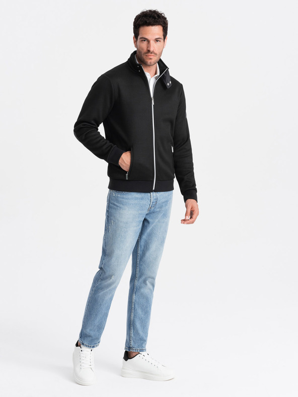 Ombre Clothing Černá pánská bunda s vysokým límcem a fleecovým vnitřkem Ombre Clothing