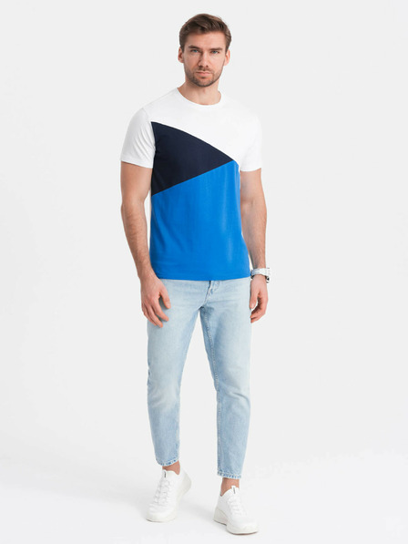 Ombre Clothing Bílo-modré pánské bavlněné tričko Ombre Clothing