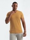 Ombre Clothing Hořčicové pánské bavlněné basic tričko s výstřihem Ombre Clothing
