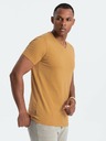 Ombre Clothing Hořčicové pánské bavlněné basic tričko s výstřihem Ombre Clothing