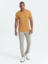 Ombre Clothing Hořčicové pánské bavlněné basic tričko s výstřihem Ombre Clothing