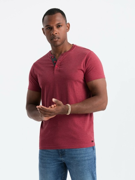 Ombre Clothing Červené pánské tričko s kulatým výstřihem Ombre Clothing