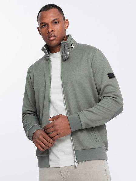 Ombre Clothing Khaki pánská bunda s vysokým límcem a fleecovým vnitřkem Ombre Clothing