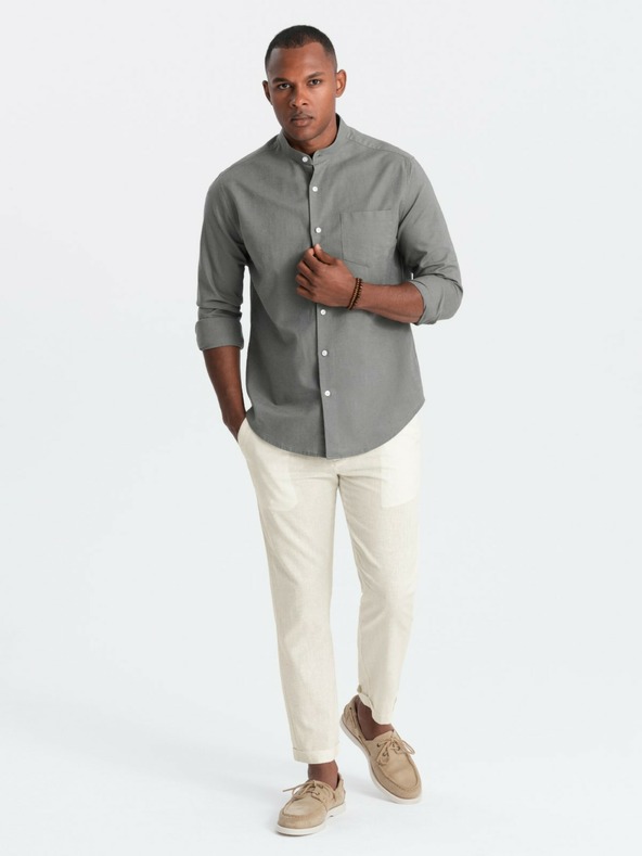 Ombre Clothing Krémové pánské chino kalhoty s příměsí lnu Ombre Clothing