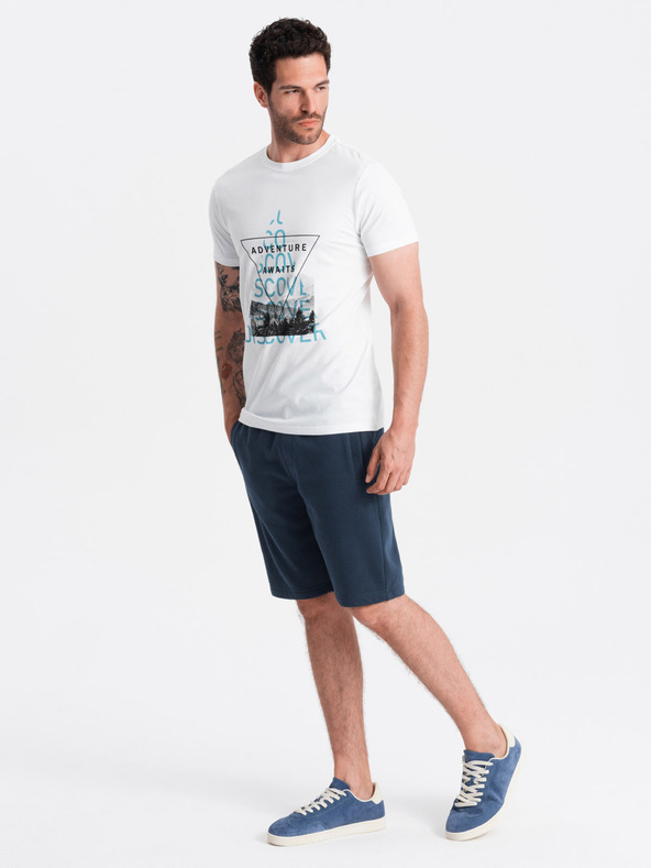 Ombre Clothing Tmavě modré pánské basic teplákové kraťasy Ombre Clothing