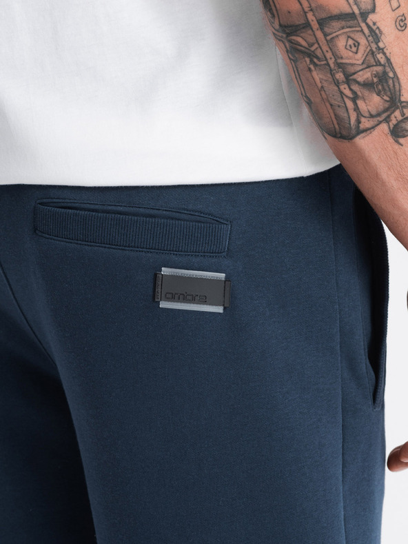 Ombre Clothing Tmavě modré pánské basic teplákové kraťasy Ombre Clothing