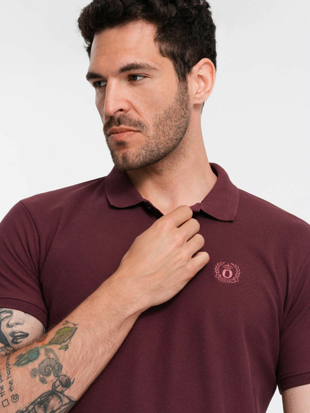 Ombre Clothing Vínové pánské basic polo tričko Ombre Clothing
