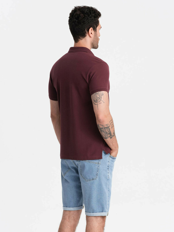 Ombre Clothing Vínové pánské basic polo tričko Ombre Clothing