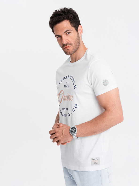 Ombre Clothing Bílé pánské tričko s potiskem Ombre Clothing