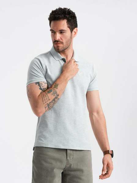 Ombre Clothing Světle šedé pánské basic polo tričko Ombre Clothing