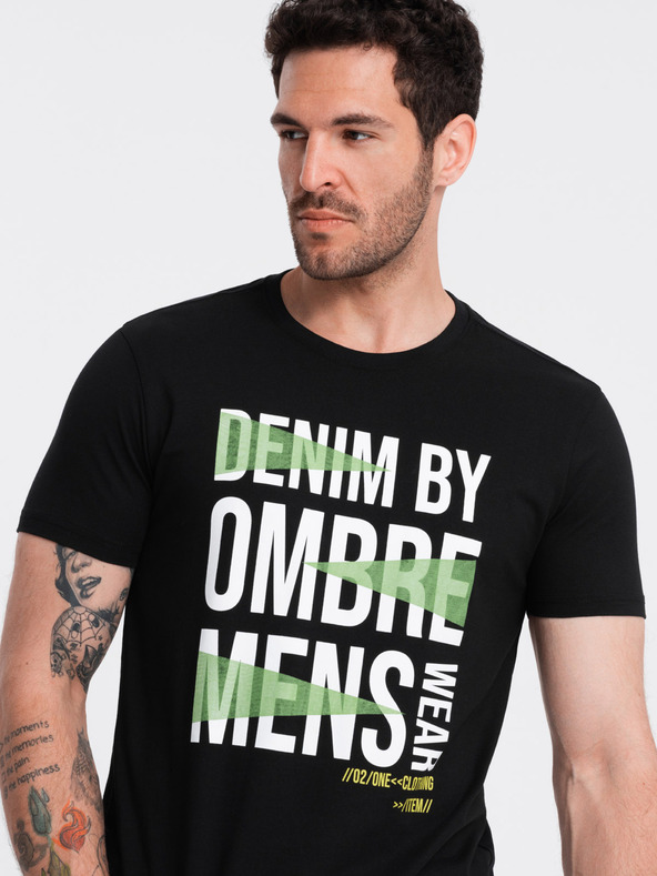 Ombre Clothing Černé pánské bavlněné tričko Ombre Clothing